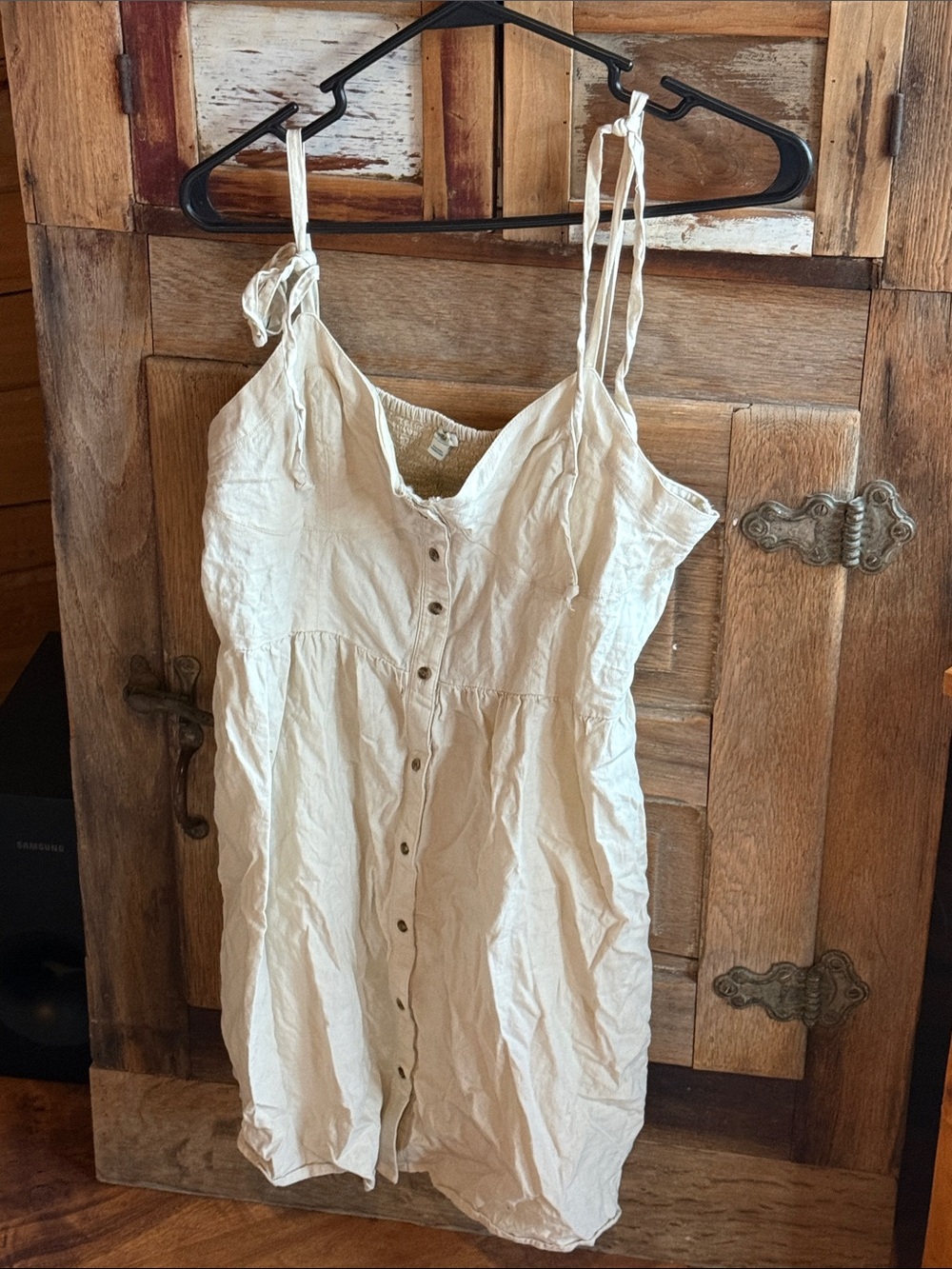 aerie Cream Button-Front Tie-Strap Camisole Dress